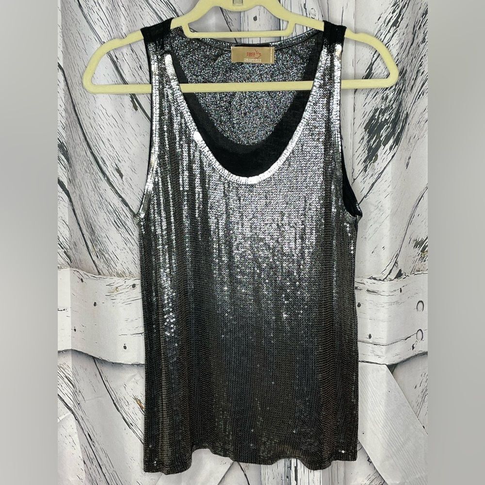 Free For Humanity Black Sequined & Foil Tank Top M